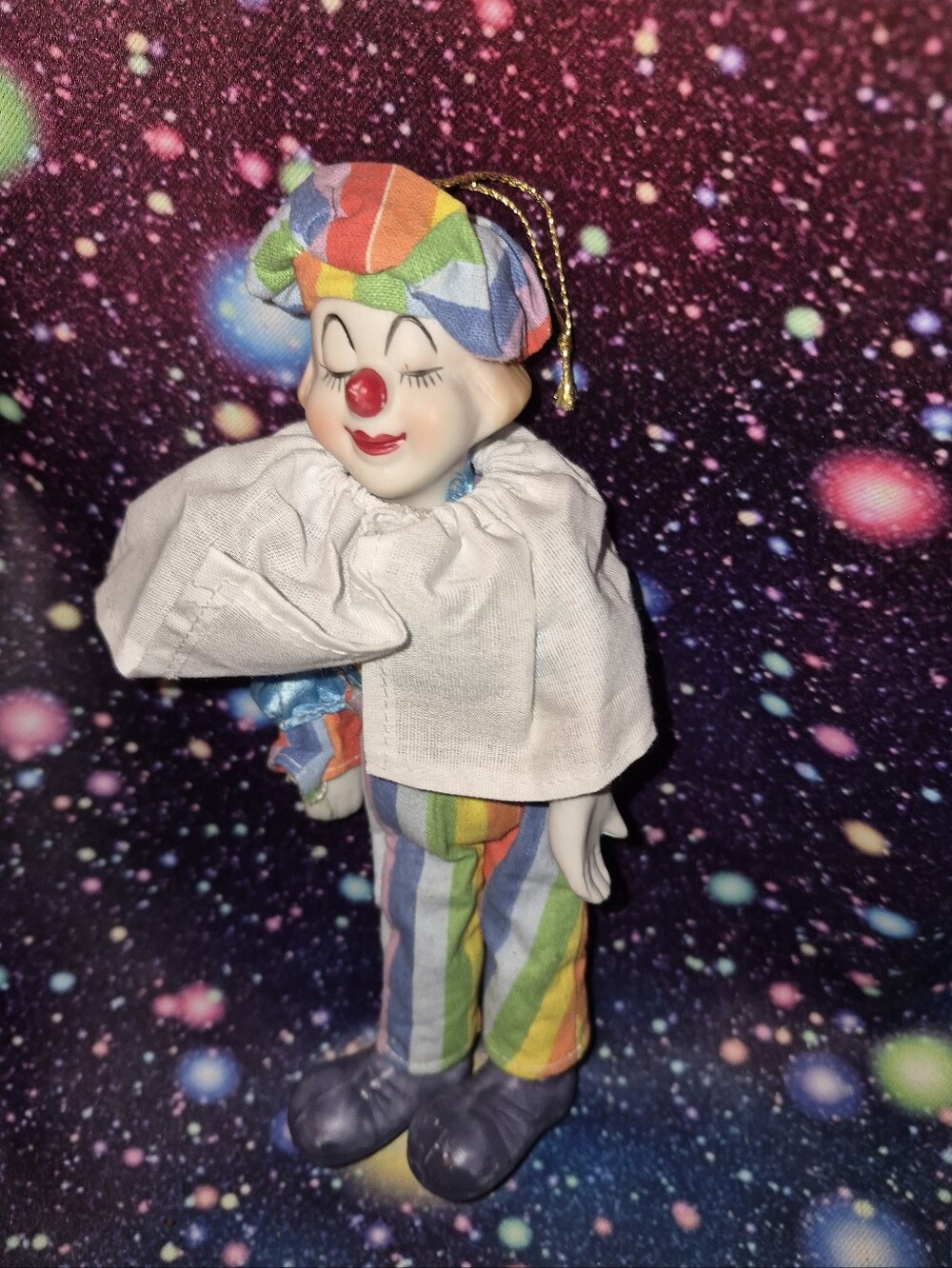 🤡 Vintage 8" Porcelain Clown Christmas Ornament 🤡💤 SLEEPY CLOWN NEEDS A HOME